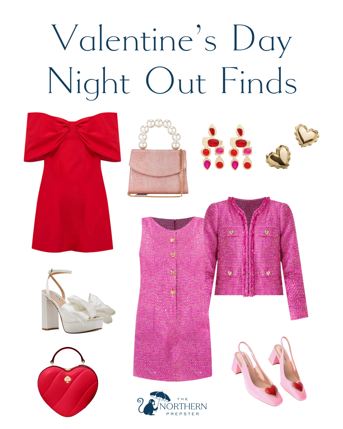 Valentine's Day outfit ideas for a night out. Dress from Lilly Pulitzer, pieces from Tuckernuck, purse from Kate Spade.