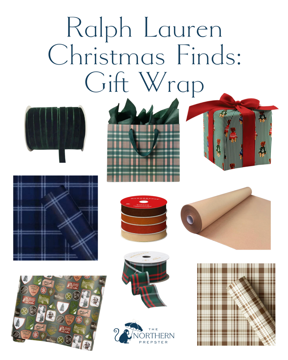 Holiday gift wrap with a Ralph Lauren aesthetic